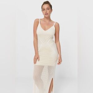 Stradivarius Crocheted Knit Beach Midi Dress V-Neck Side Slits Small Spring Boho